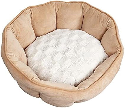 Pet Bed Large Portable Dog Cat Bed House Winter Warm Shell Nest Cat Sleeping Beds Soft Plush Dog Basket Cushion for Puppy Cats Supplies Cozy Soft (Color : Khaki)