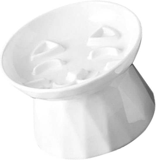 Milisten Ceramic Raised Cat Bowl Set, Elevated Porcelain Food and Water Bowls with Slow Feeder Design, Neck Protection Pet Feeder for Cats and Small Dogs