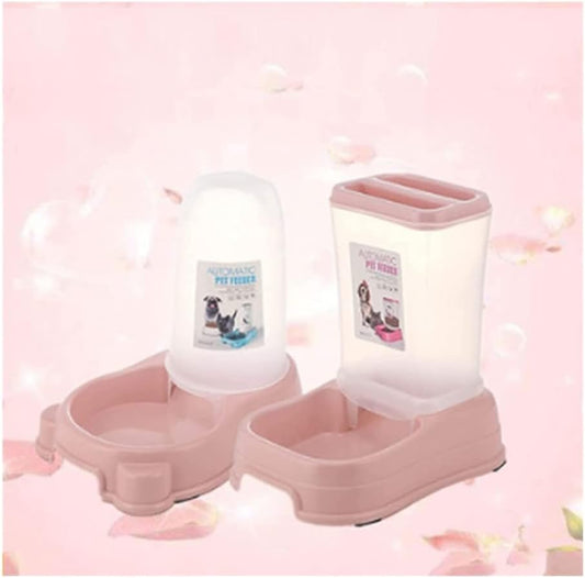 Automatic Food Feeder and Waterer Set, Automatic Cat Feeder and Dog Water Dispensers Unplugged Gravity Feed Water Pet Supplies cat Fountain (Color : Blue) (Pink)