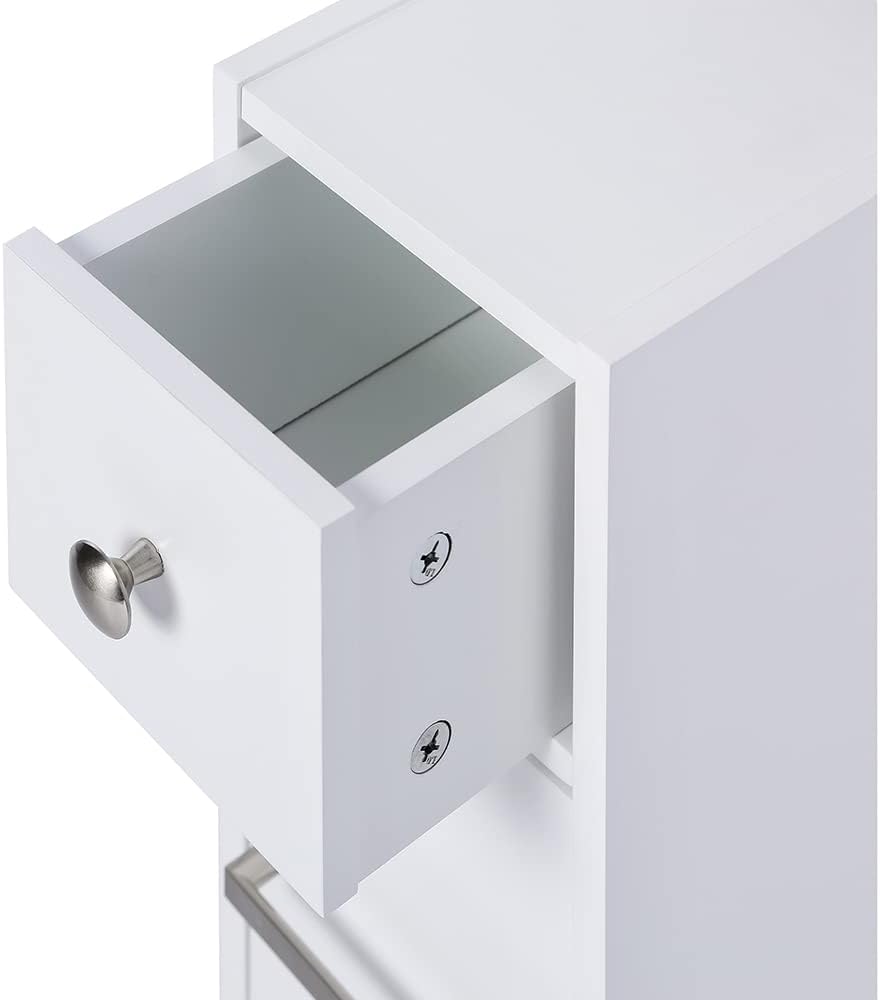 Spirich Slim Bathroom Storage Cabinet, Free Standing Toilet Paper Holder, Bathroom Cabinet Slide Out Drawer Storage, White