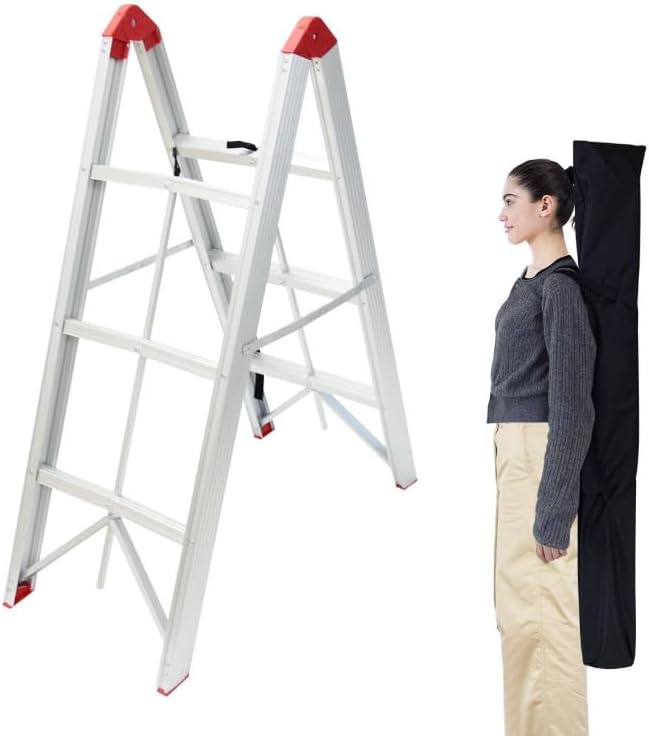LEADALLWAY Step Ladder 3 Step Folding Compact Ladder Portable Aluminum A Frame Foldable Twin Front Step Stool, EN131 Certified, 330lb Capacity