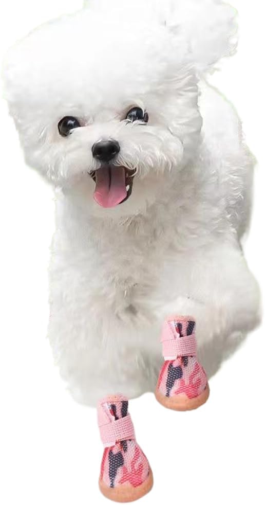 Dog Shoes for Small Dogs,Breathable Dog Boots,Pet Paw Protector for Hot Pavement and Winter Snow,Outdoor Walking and Indoor Hardfloors(Pink Black-Size 1)