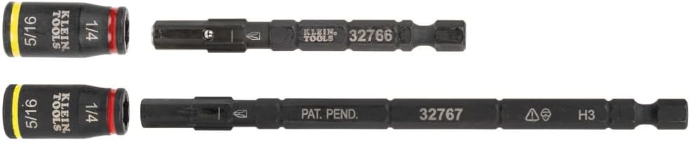 Klein Tools 32768 Impact Driver Set, 3-in-1 SAE Impact Socket and Bit Holder, Flip Socket with Nut Drivers in 1/4 and 5/16 Hex Sizes, 3 and 5-Inch Lengths, 2-Piece
