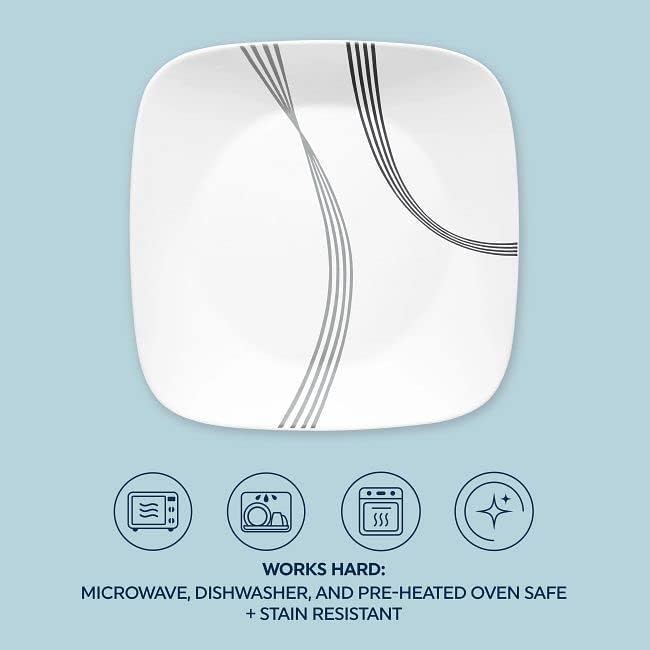 Corelle Urban Arc 16pc, Service for 4, Dinnerware Set, 8 Plates Bowls, Chip & Break Resistant, Dinner and Corelleware White