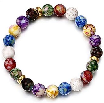FORUBUS 7 Chakra Lava Rock Strand Bracelet - 8mm Natural Stone Chakra Beaded Stretch Bracelet for Aromatherapy Essential Oil Diffuser Jewelry (Colorful)
