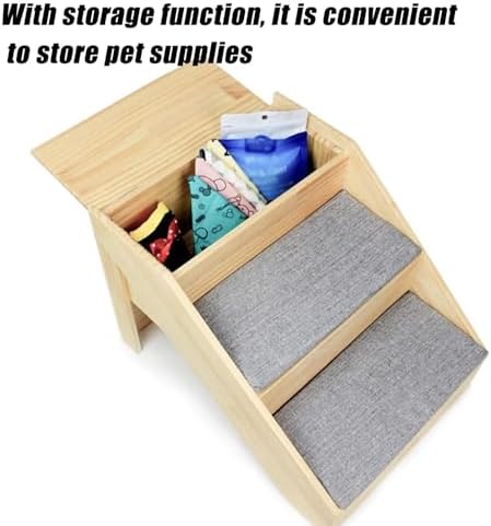 Solid Wood Pet Stairs - 3 Non-Slip Steps, Safe Climbing Ramp for Small Dogs & Cats, Ideal for Beds & Sofas, Supports Senior & Mobility-Impaired Pets