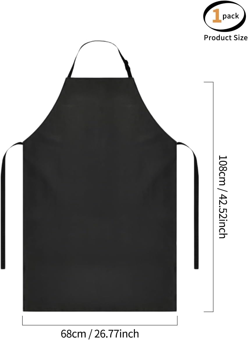 43 inch waterproof rubber vinyl black slaughter apron, extra long adjustable laboratory apron with straps, used for dishwashing, cooking, gardening, pet grooming