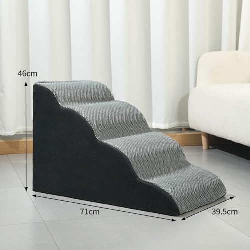 4-Step Pet Stairs for Small Dogs & Cats - Non-Slip Dog Ramp with Washable Cover, Soft Steps for High Beds & Couches, Ideal for Pets with Joint Pain - Grey