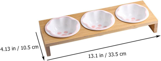 Milisten Ceramic Cat Feeding Bowls with Rack Raised Floor Pet Food Bowls for Indoor Cats Neck Protection 3-Set