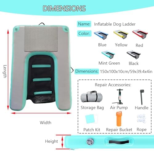 Portable Inflatable Dog Pool Ramp - Foldable Water Plank for Easy Dog Access to Boats & Pools, Perfect for Puppies, 150x100x10CM / 59x39.4x4in