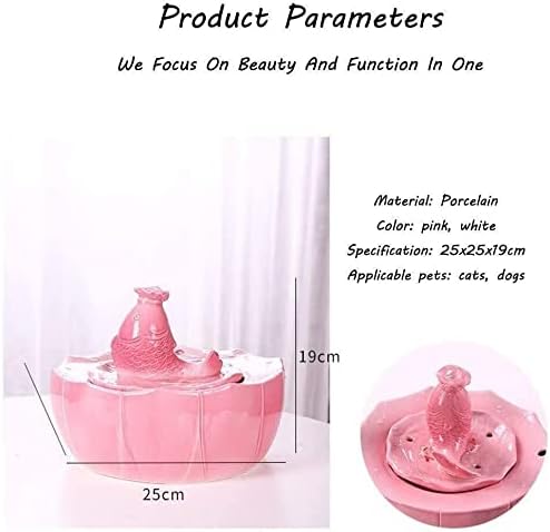 Fountain Cat Water Fountain, Ceramic Pet Drinking Fountain for Cats and Dogs, Cat Fountain with Filter Automatic Pet Water Dispenser Pet Water Dispenser (Color : White) (Pink)