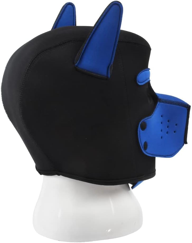 Neoprene Dog Full Face Puppy Mask with Removable Pup Hood - Comfortable and Durable Design (D-Blue)