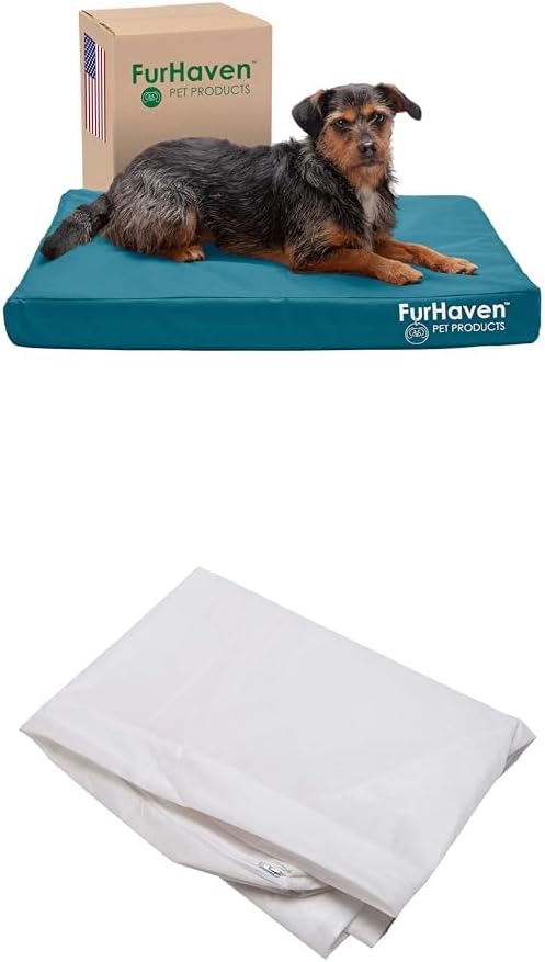 Furhaven Dog Bed Mattress Style Deep Lagoon, Medium W/Same Size Waterproof Liner