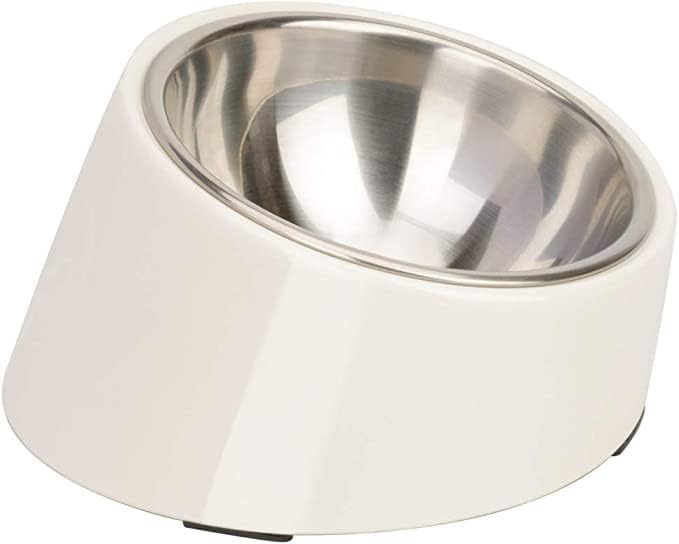SuperDesign Mess Free 15° Slanted Bowl for Dogs and Cats, Tilted Angle Bulldog Bowl Dog Feeder, Non-Skid & Non-Spill, Easier to Reach Food S/0.5 Cup White