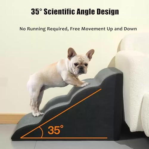 4-Step Pet Stairs for Small Dogs & Cats - Non-Slip Dog Ramp with Washable Cover, Soft Steps for High Beds & Couches, Ideal for Pets with Joint Pain - Grey