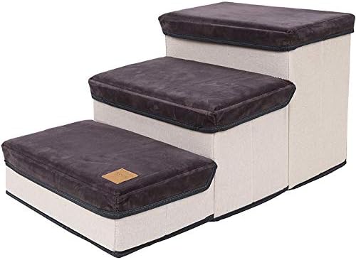 Foldable Storage Pet Dog Stairs Plush Pet Climbing Ramp Small Dog Three-Step Ladder Holds Up to 25Kg B (A)