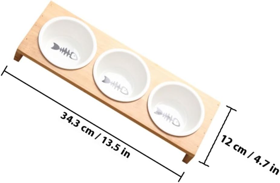 PRETYZOOM Ceramic Cat Dog Food Bowl Set with Raised Stand, 3-Compartment Pet Feeding Dish for Indoor Use, Portable Water and Food Container for Cats and Puppies