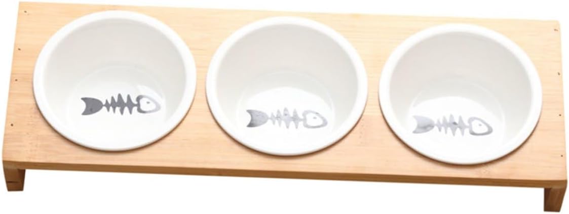 FAVOMOTO Elevated Stand Cat Bowl Set with Ceramic Bowls, Indoor Raised Pet Water and Food Dish for Kittens and Dogs, Non-Slip Household Feeding Supplies