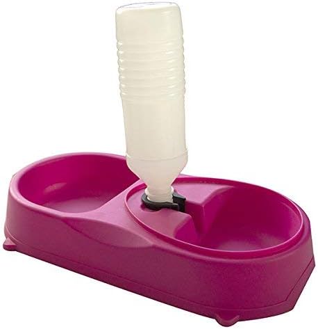 Dual Port Pet Dog Cat Bowl, Automatic Water Dispenser Plastic Feeder Utensils Bowl, Drinking Fountain Food Dish for Dog & Cat
