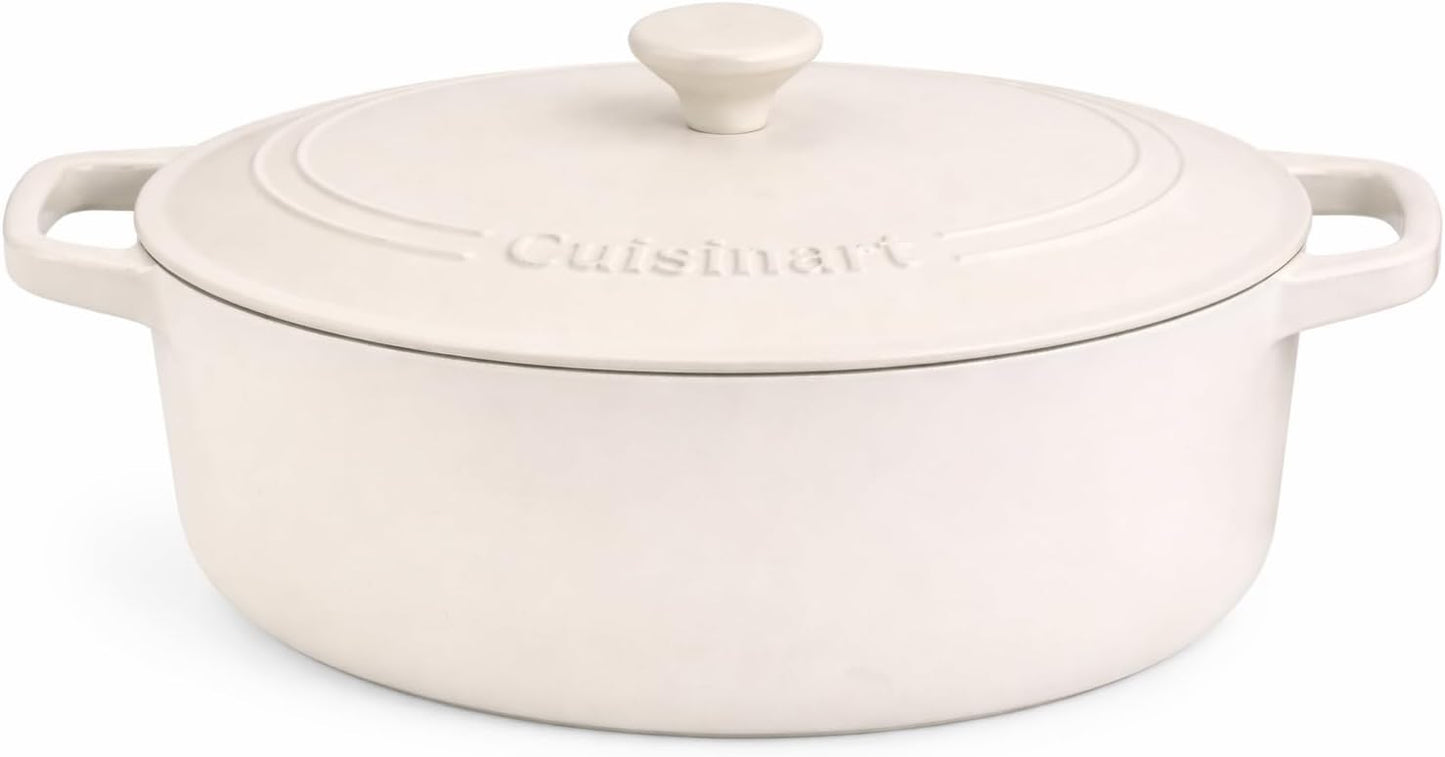 Cuisinart Chef's Classic Enameled Cast Iron Oval Covered Casserole (Matte Snow White, 7- Quart)