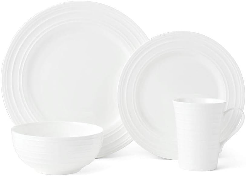 Mikasa Ciara 16 Piece Bone China Dinnerware Set, Service for 4, Lightweight and Durable Plates Bowls and Mugs, Elegant White Dinnerware for Everyday Use