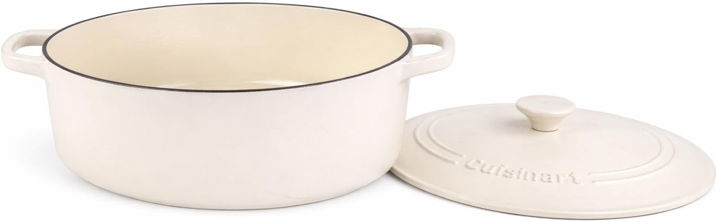 Cuisinart Chef's Classic Enameled Cast Iron Oval Covered Casserole (Matte Snow White, 7- Quart)