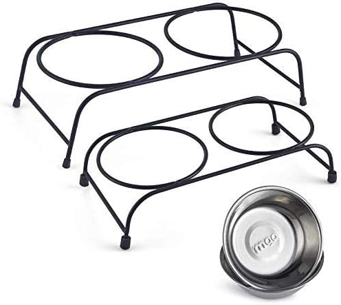 Double Pet Feeder Dishes, Stainless Steel Food and Water Bowls with Iron Stand, Double Diner Pet Bowl for Small Dogs and Cats, S (Large)