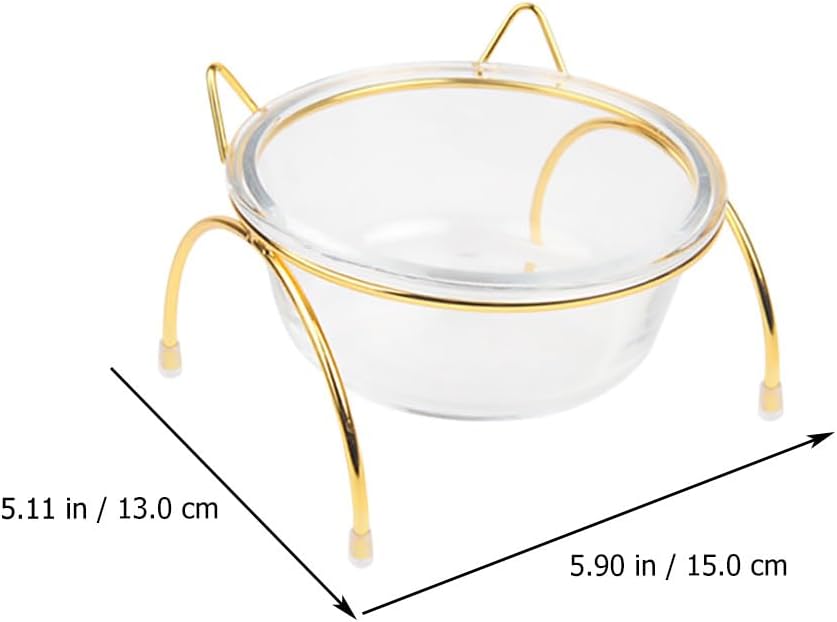 Elevated Glass Cat Food Bowl with Tilted Metal Stand, Single Raised Pet Dish for Neck Guard & Orthopedic Comfort, High Cat Feeder for Water or Food, Indoor Small Dog Bowl with Gold Rack