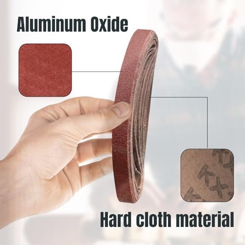 POWERTEC 1/2 x 18 Inch Sanding Belts, 50PK, 10 each of 40/80/120/180/240 Grits, Aluminum Oxide Belt Sander Sanding Belt Assortment for Air File Belt Sander, Woodworking, Metal Polishing (40182-1)
