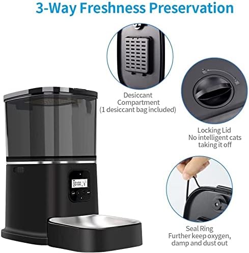 Pet fountain Automatic Feeders, 6L Programmable Feeder, Stainless Steel Bowl Pet Feeder for s and Dogs, Timed Food Dispenser, Auto Feeder, w/Voice Recorder, Detachable Hopper Pet water dispenser