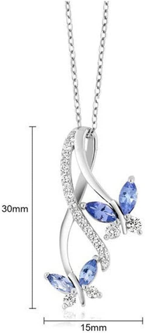 925 Sterling Silver Blue Topaz Butterfly Pendant Necklace For Women Jewelry Gift