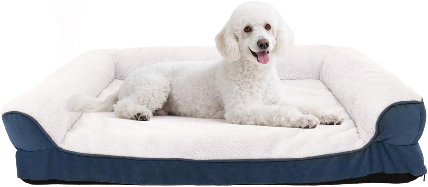 Orthopedic Dog Bed for Medium and Large Dogs Pet Bed with Sides Waterproof Dog Couch with Washable Removable Cover and Egg Crate Foam Pet Sleeping Mat with Anti-Slip Bottom