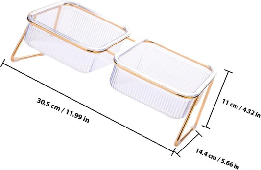 Milisten Raised Double Pet Bowls with Iron Stand, Elevated Cat Food and Water Feeding Bowls for Small Dogs and Cats, Convenient Whisker Relief Feeder for Indoor Pets