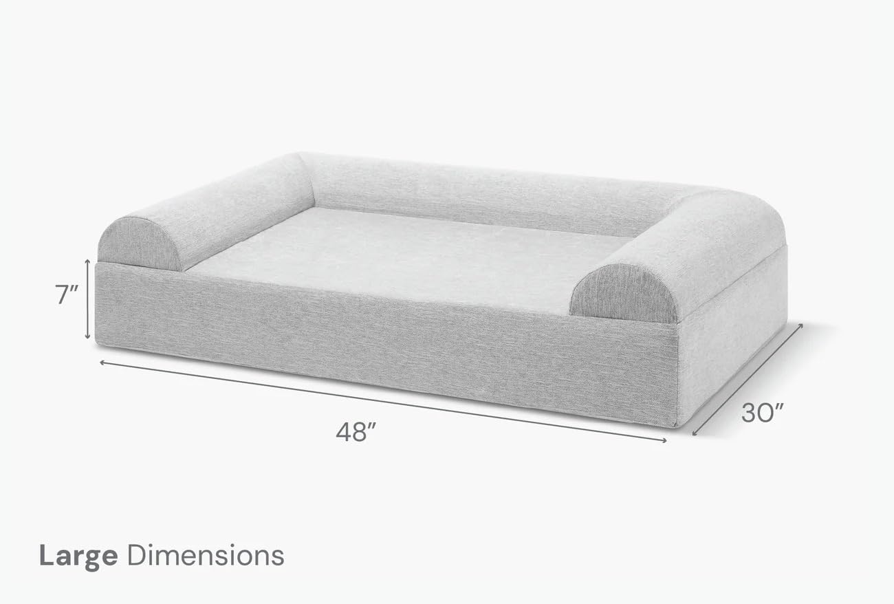 Barker Beds Large Orthopedic Dog Sofa Bed - 7" Foam, 3-Sided Bolster - 50-70 lbs - Joint Pain & Arthritis Relief - Washable - 48"x30"x7" - Stormcloud Linen
