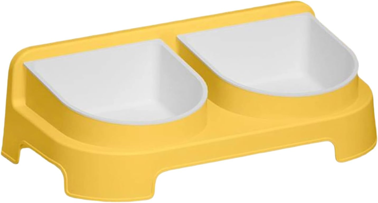 iiniim Elevated Dog Feeder Bowls Double Dish with Stand Raised Food and Water Bowls for Small Medium Dogs Cats Yellow One Size