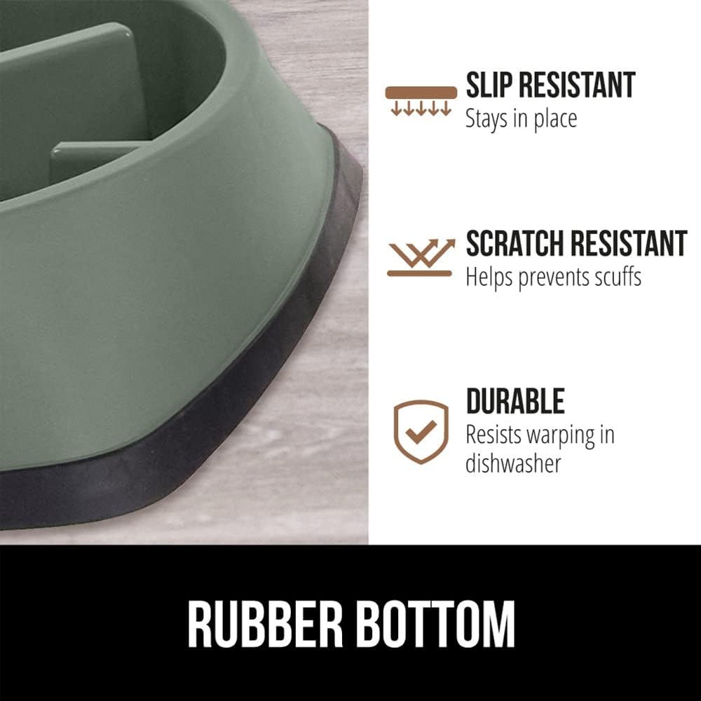 Gorilla Grip Slow Feeder Dog Bowl and Pet Feeding Mat, 4 Cups Dogs Pet Bowls Slip Resistant in Sage Color, Dog Food Mats Size 18.5x11.5 Waterproof Placemats in Hunter Green Color, 2 Item Bundle