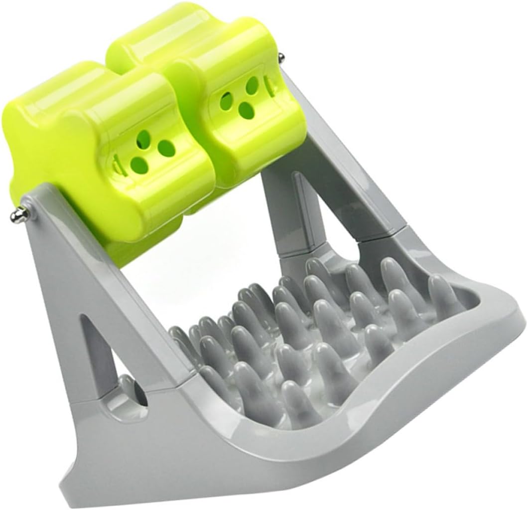 FAVOMOTO Automatic Dog Food Dispenser Slow Feeder Bowl, Anti-Choking Plastic Pet Feeding Tool with Rotating Food Puzzle, Gray and Green for Puppy Training and Interactive Feeding