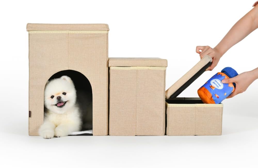 Puppia Cuddleclimb 보관 계단 접이식 반려동물 계단, 소형, 중형 또는 강아지용 베이지