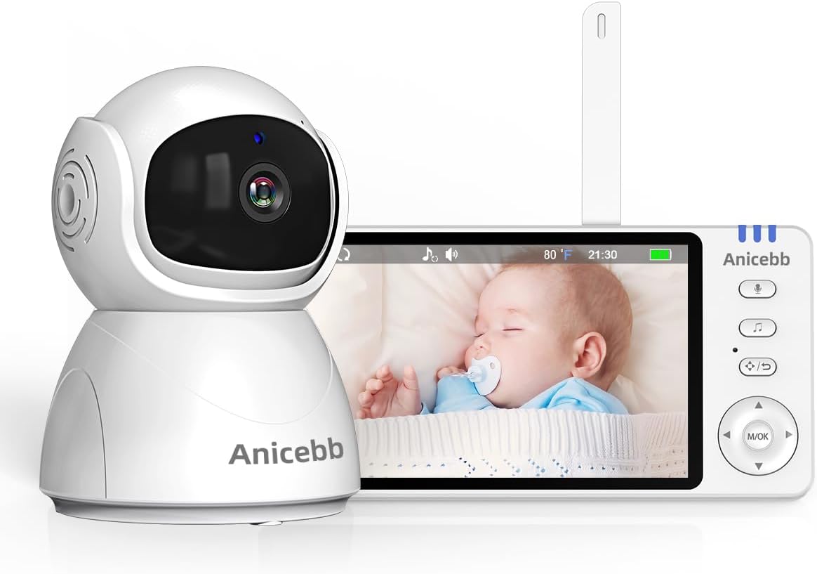 Video Baby Monitor with Camera and Audio, No WiFi Hack-Proof Security, 5" LCD Remote Pan-Tilt-Zoom, 31H Long Battery Life, 1000ft Range, Night Vision, Temperature & Cry Alarms, 2-Way Talk