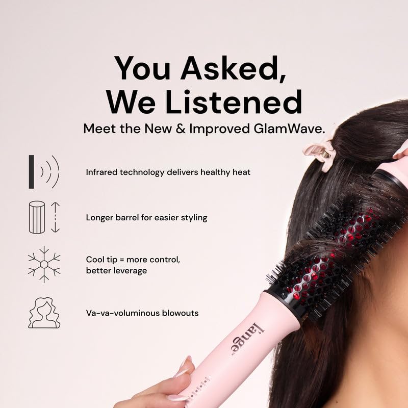 L'ANGE HAIR GlamWave Infrared Thermal Ionic Brush | 38mm Heated Round Thermal Brush for Volume and Curls | Reduces Frizz | Adds Shine | Smooth Styling Tool for All Hair Types (Blush)