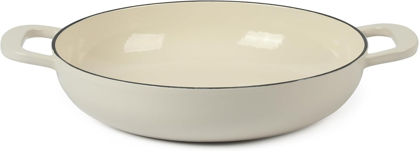 Martha Stewart Gatwick 3.5-Quart Enameled Cast Iron Dutch Oven Braiser – Linen with Gold Knob – Durable Heavy-Duty Braising Pot for Slow Cooking and Searing