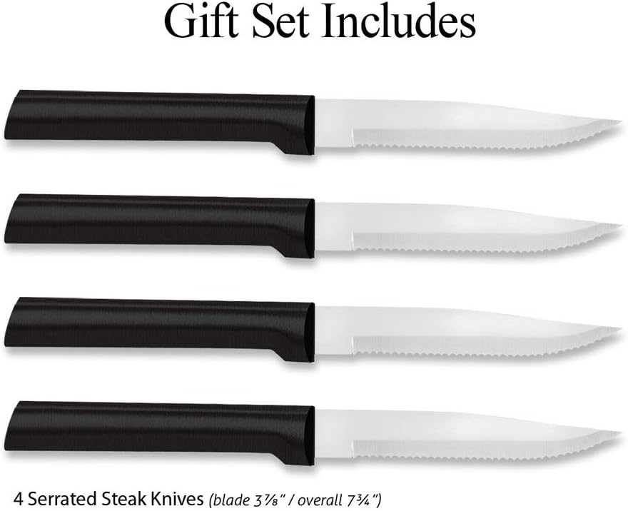 Rada Cutlery Four Serrated Steak Knives Gift Set (G24S), 4-Piece Knife Set, Stainless Steel Blades, Black Handle