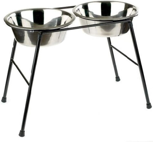 CLASSIC Pet Products Double Feeder High Stand with 2 x 2500 ml Stainless Steel Dishes, 370 mm Tall, Clear