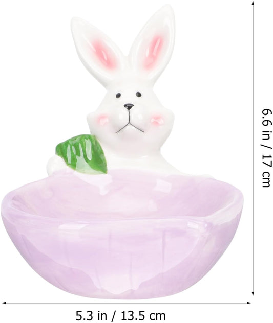 Milisten Ceramic Pet Bowl with Anti-Spill Design Purple Small Rabbit Pattern Dog and Cat Food Dish Wear-Resistant Feeding Bowl for Daily Use Compact Kitten
