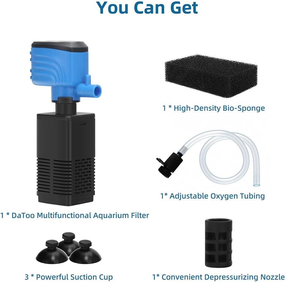 Aquarium Filter 5-15 Gallon Fish Tank Filter 120GPH Powerful Pump For Aquariums Adjustable Air Flow Submersible Internal Aquarium Filters For Pond Wavemaker Air Supply Freshwater And Saltwater