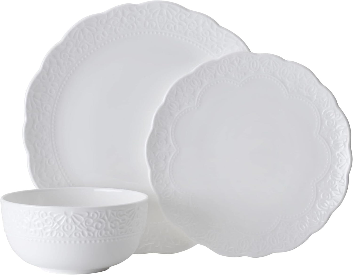 Mikasa Abigail Bone China Lightweight Chip Resistant 12 Piece Dinnerware Set, Service for 4, White