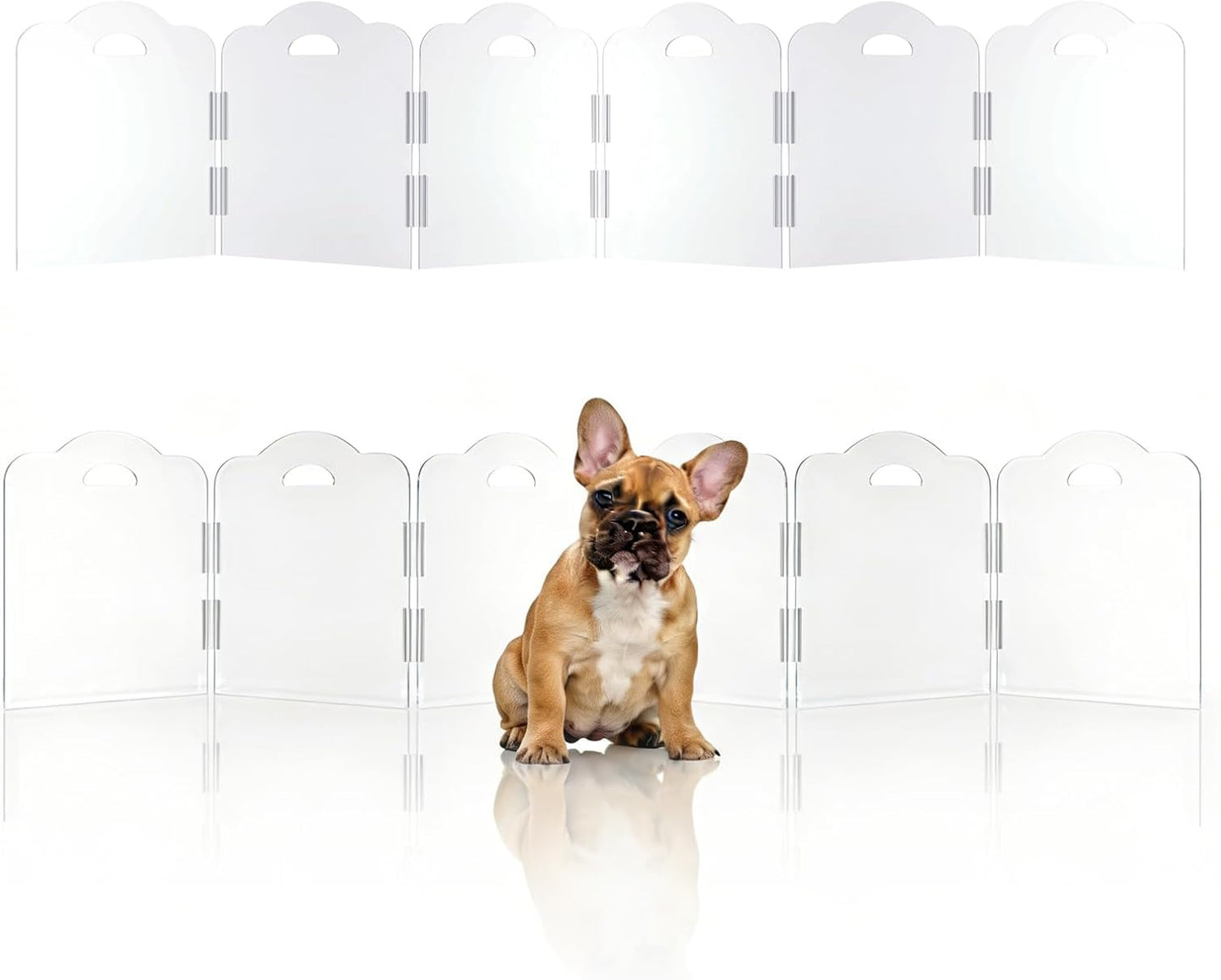 Transparent Acrylic Dog Gate Indoor, Free-Standing Pet Gate, 16" Height (Size S) Foldable 12 Modular Panels, Dog Fence for Doorways, Hallways, Stairs, No Drilling, Perfect for Puppies and Small Pets