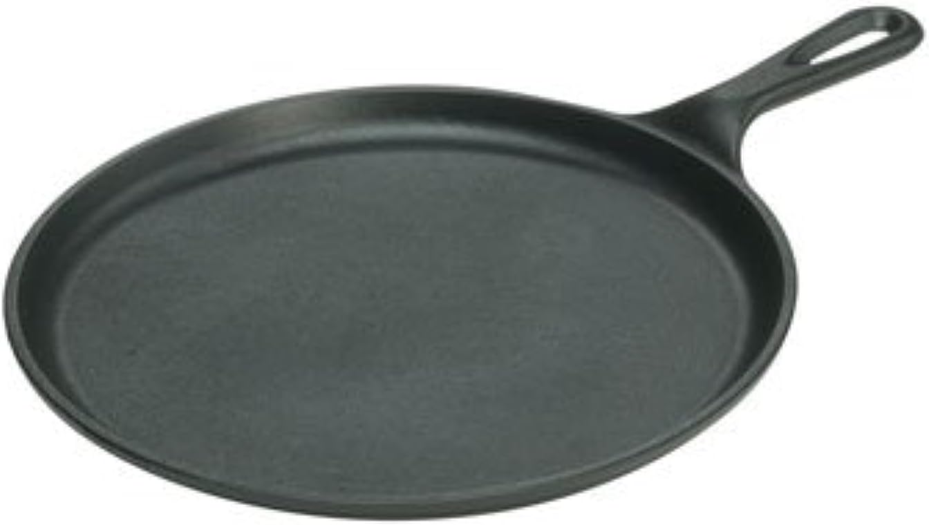 Lodge Round Seasoned Cast Iron Griddle - Round-Shaped, Pre-Seasoned Iron Griddle Pan - Non-Toxic, PFAS-Free Cookware - Compatible with Stovetop, Oven, Grill, or Campfire - 10.5 Inches