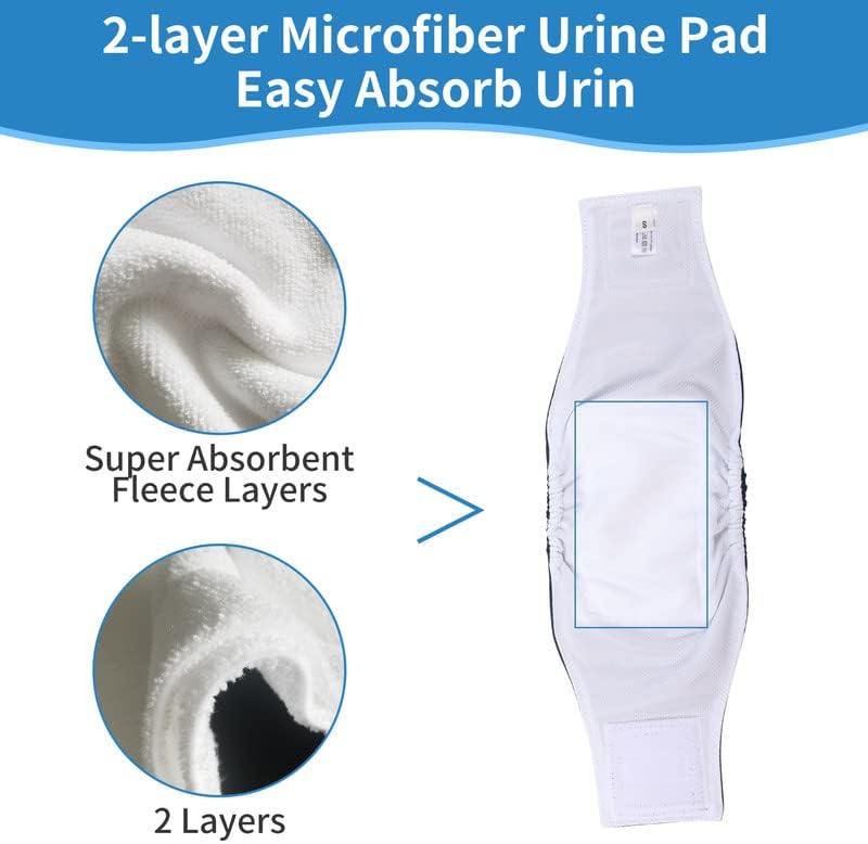 Washable Dogs Diapers Male Dog Belly Band for Small Dogs,Pack of 5 Reusable Super Absorbent Doggie Diapers Male Puppy Wrap,S