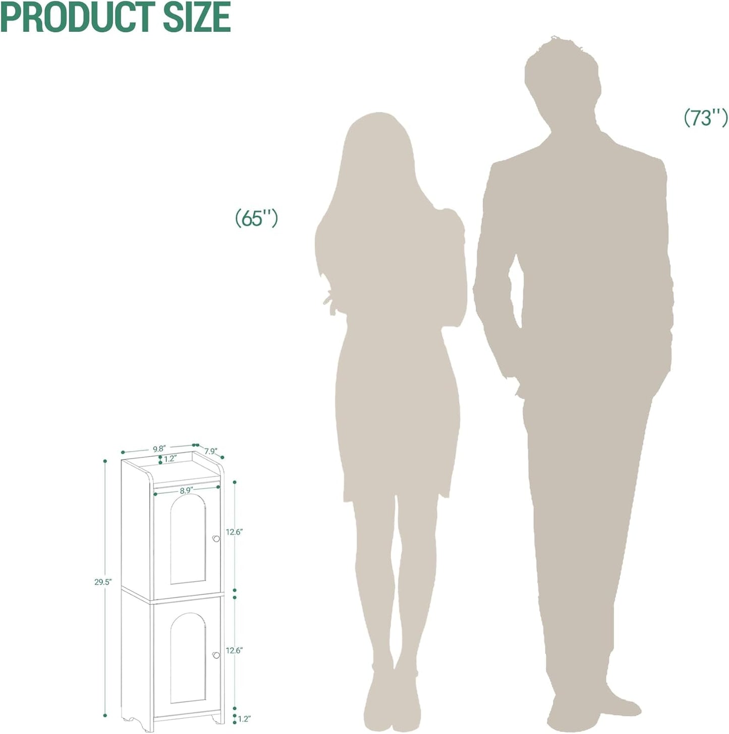 Bathroom Storage Cabinet, Small Corner Floor Cabinet with 2 Doors and Adjustable Shelf, Narrow Toilet Paper Cabinets, Bathroom Organizer for Small Spaces, 7.9" D x 9.8" W x 29.5" H White